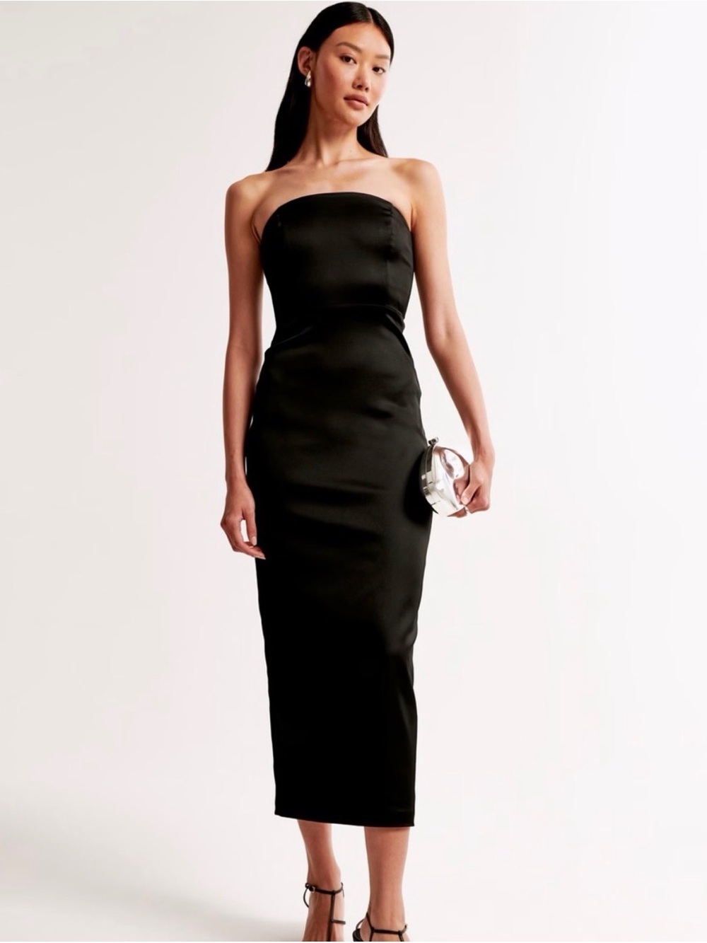 Abercrombie Satin SculptStrapless Black Maxi Dress - Elegant Evening Wear